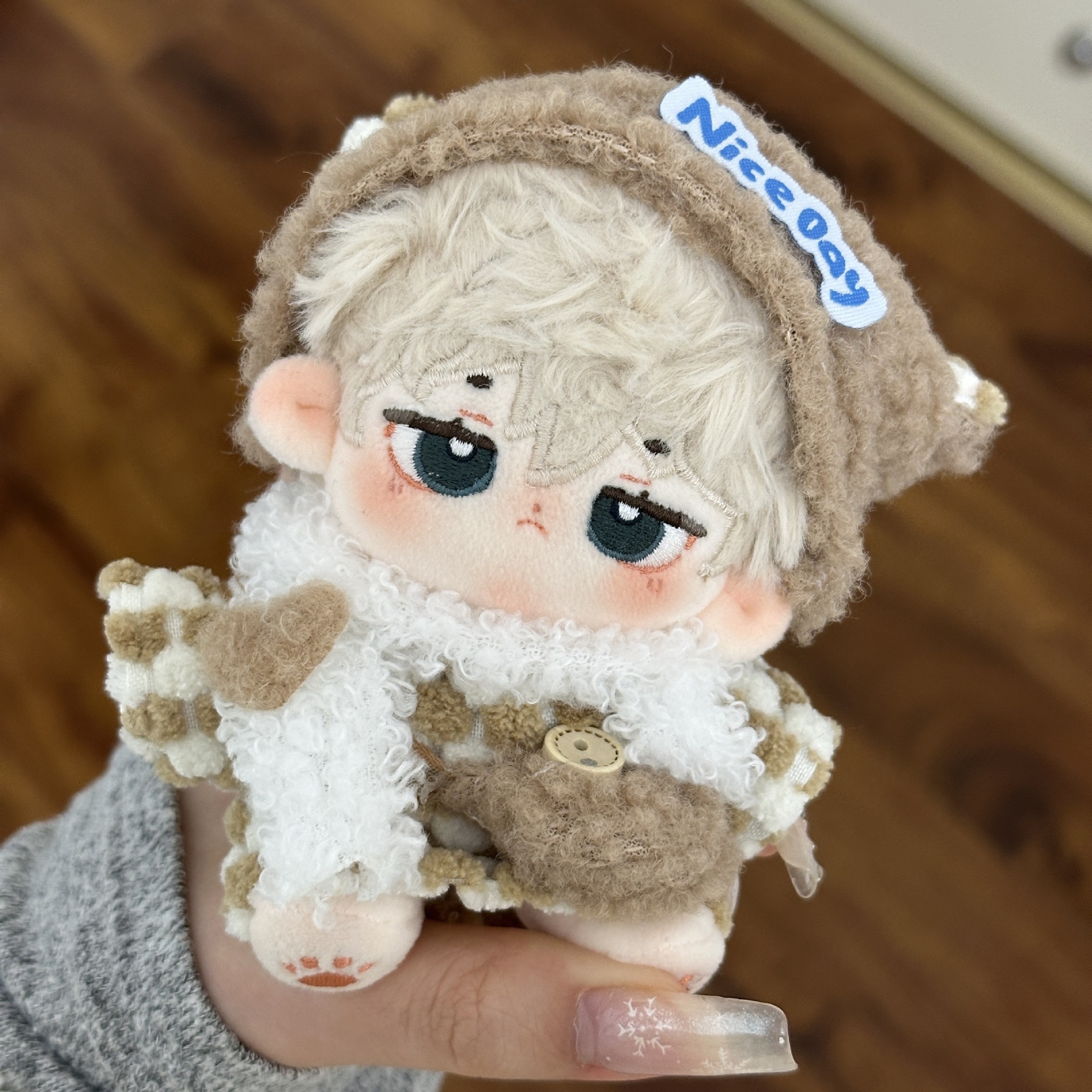 【10cm】ぬいぐるみ服 くま耳チェックボアセットアップ