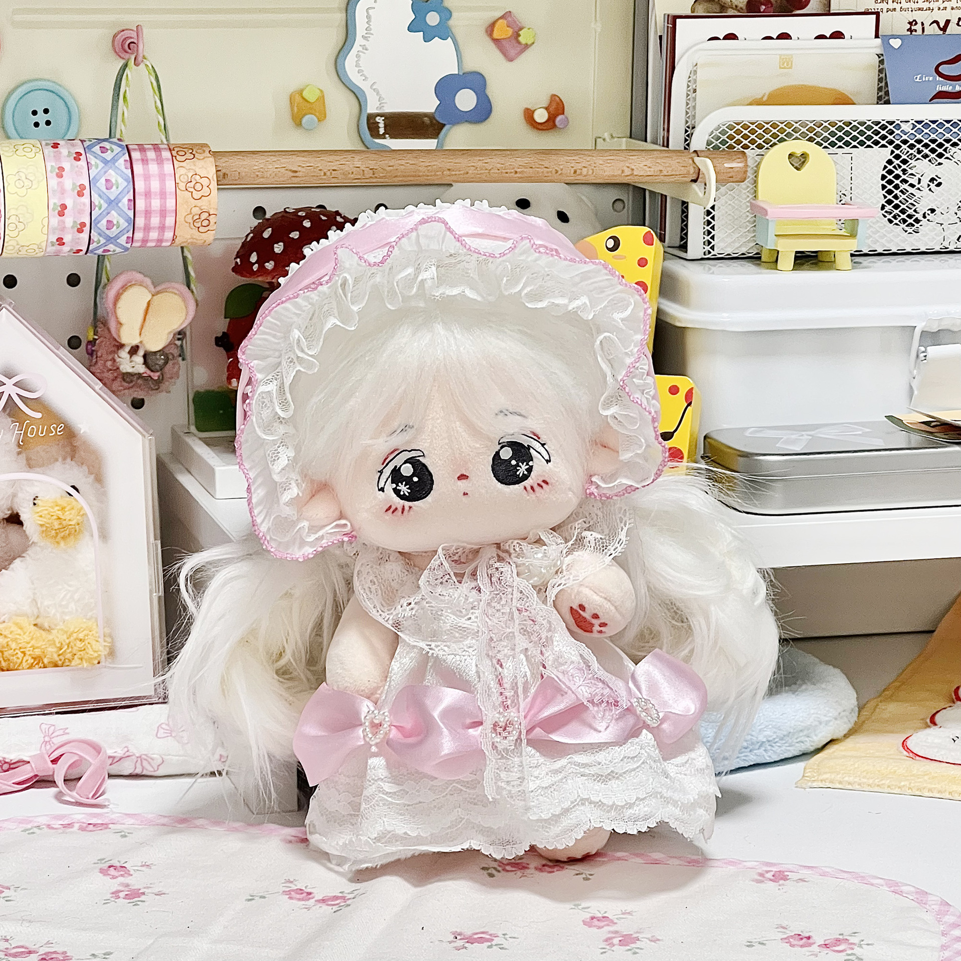 【20cm】ぬいぐるみ服 お姫様風レースフリルドレスとボンネット帽セット