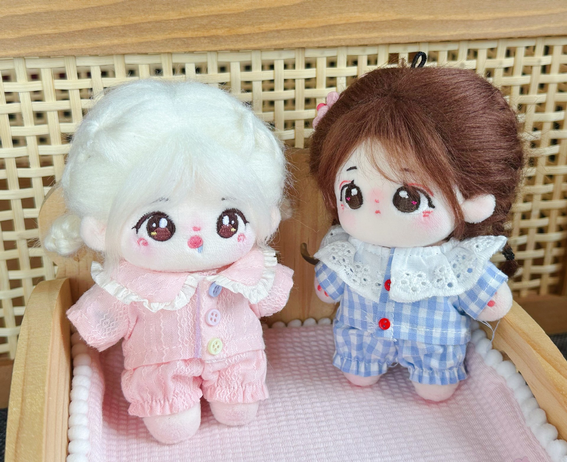 【10cm】ぬいぐるみ服 ほんわか丸襟パジャマ　ピンク・ブルー