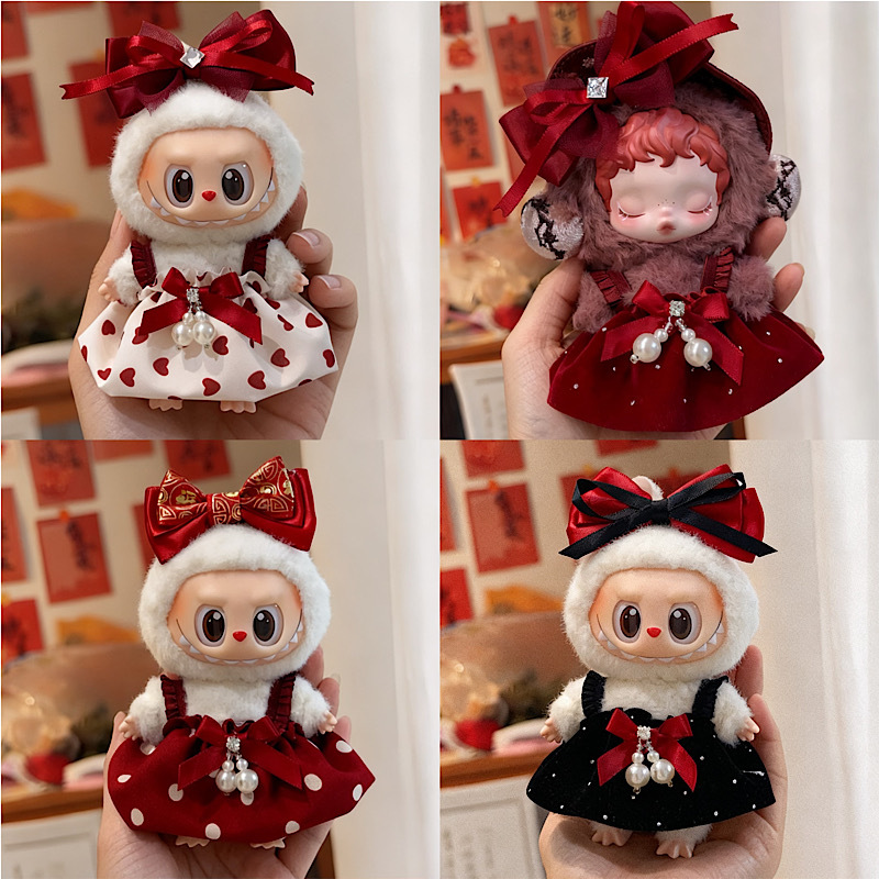 【15cm】ぬいぐるみ服 レッド水玉リボンワンピース　全4種