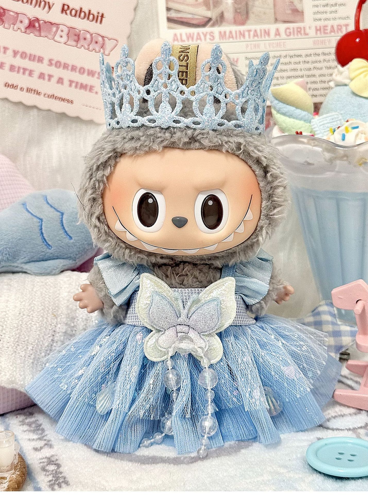 【10cm】ぬいぐるみ服 水色お姫様チュールドレス