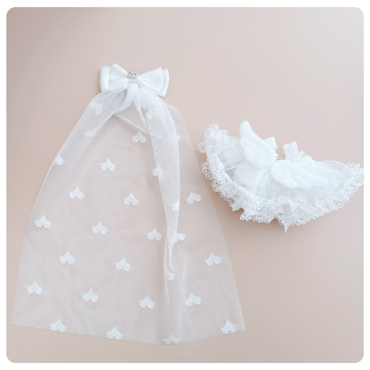 【10cm】ぬいぐるみ服 天使の羽根付き純白のウェディングドレス