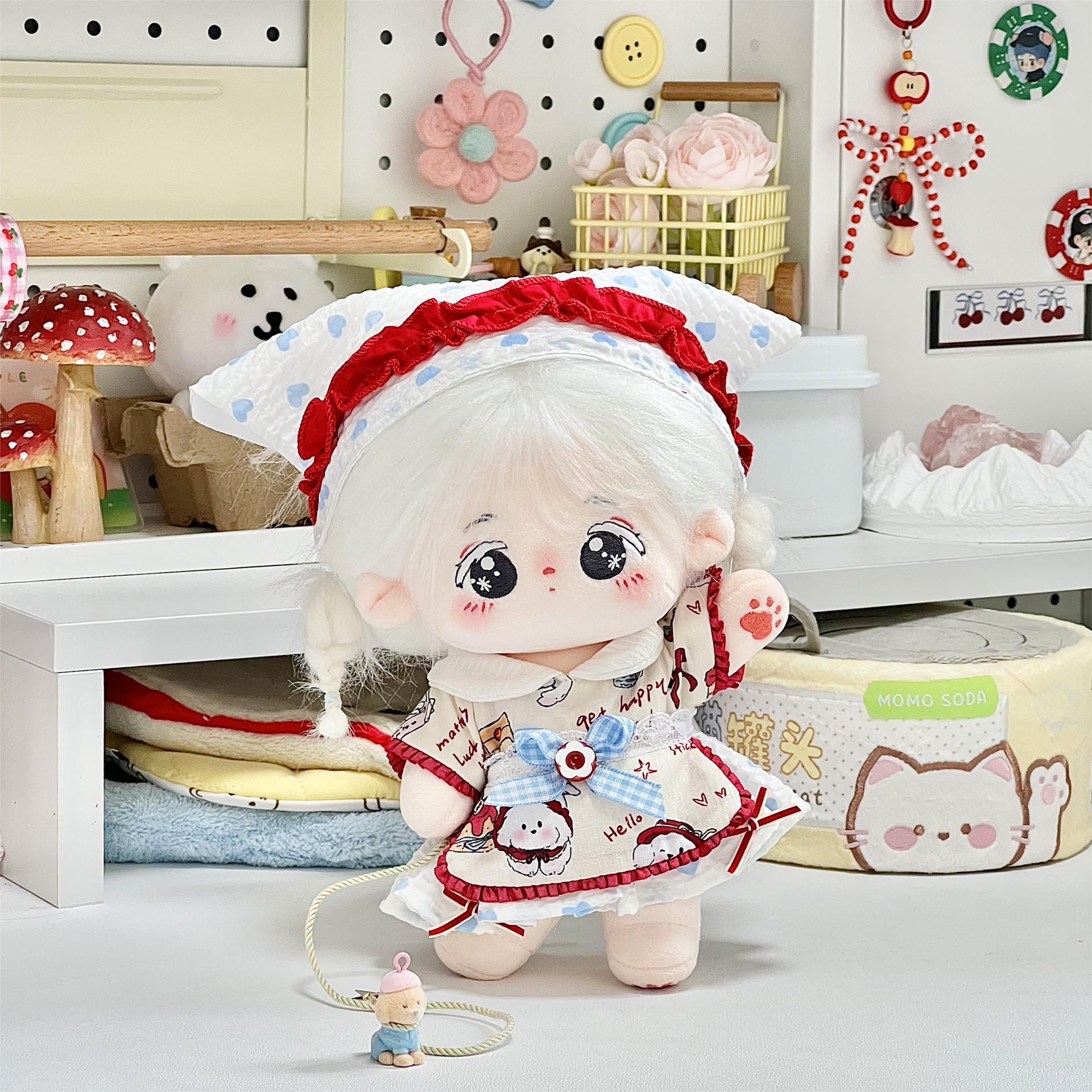 【20cm】ぬいぐるみ服 　メルヘンフリル帽子付きワンピース