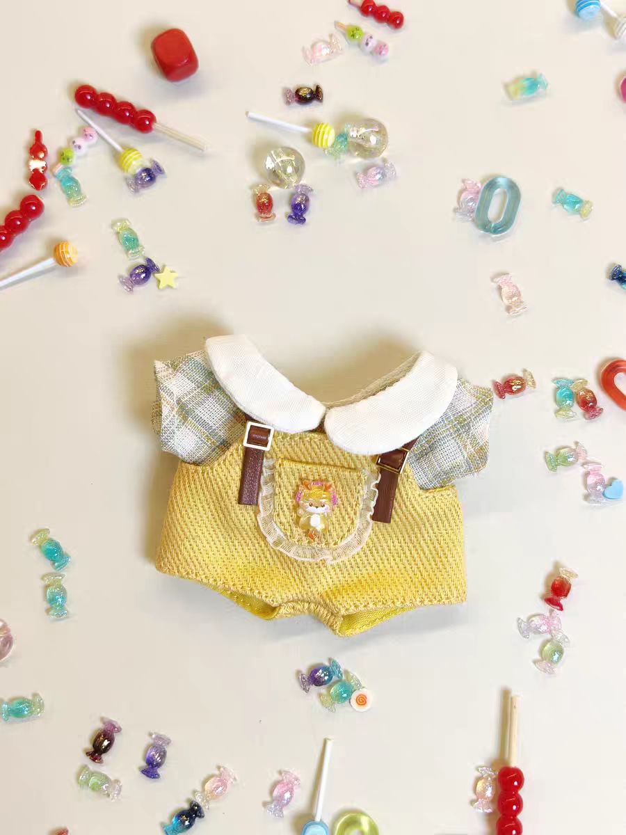 【10cm】ぬいぐるみ服 襟付きサスペンダーキャンディポケット
