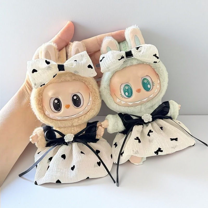 【15cm】ぬいぐるみ服 ハート・リボン柄ドットワンピースセット