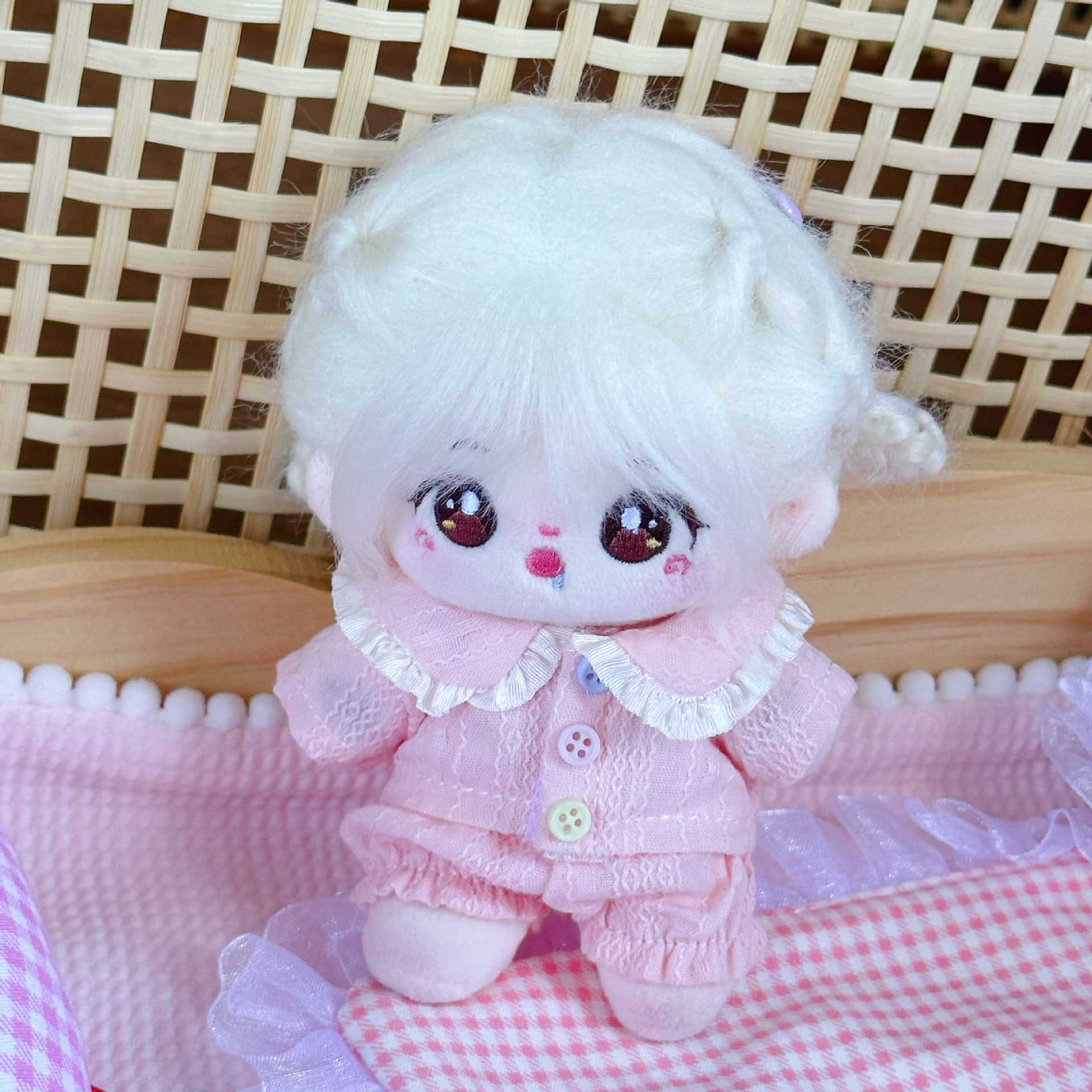 【10cm】ぬいぐるみ服 ほんわか丸襟パジャマ　ピンク・ブルー