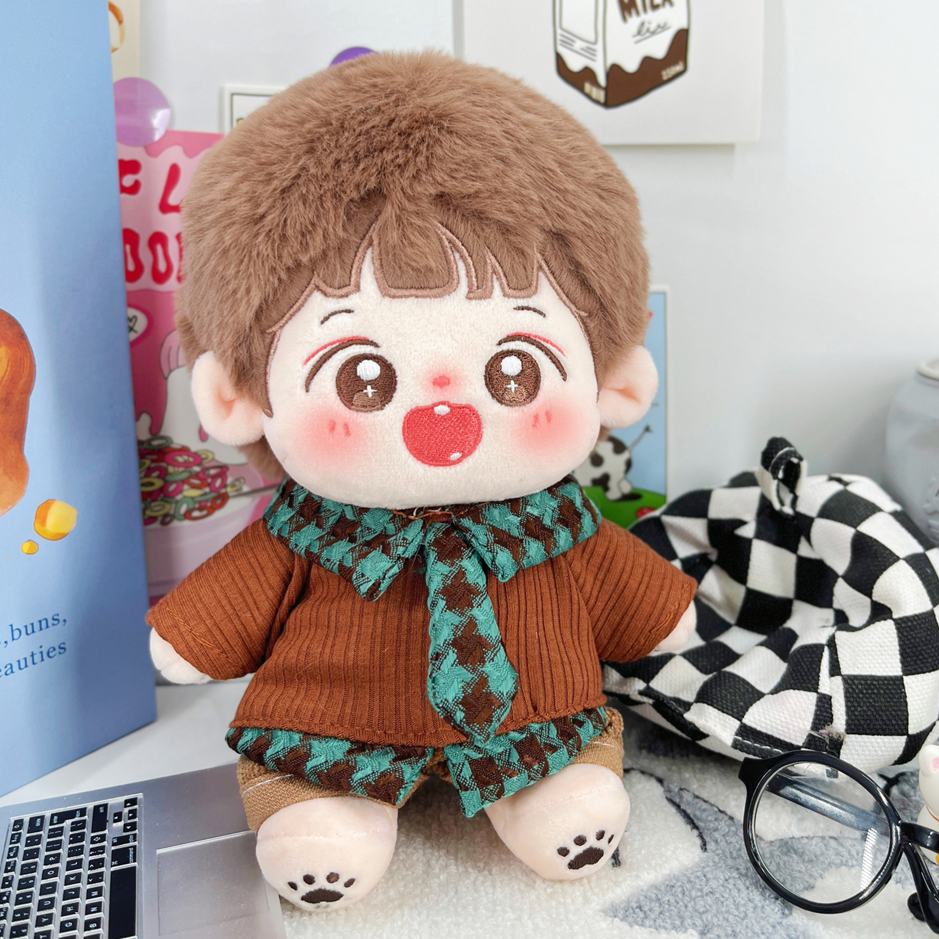 ぬいぐるみ服 ストライプシャツとニットベスト風学生セット20㎝