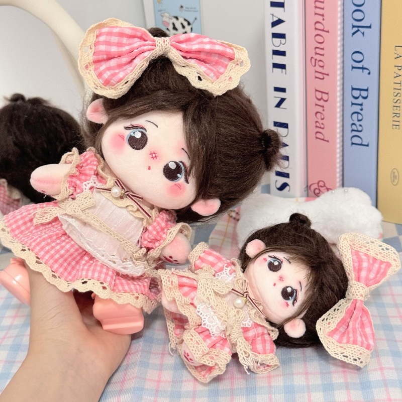 【10cm/20cm】ぬいぐるみ服 ギンガムチェック柄リボンワンピース