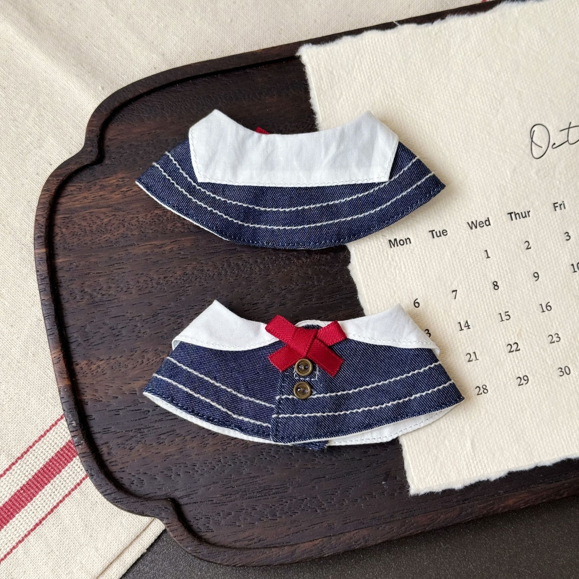 ぬい服 デニム生地リボン付きぬい用セーラー服トップス