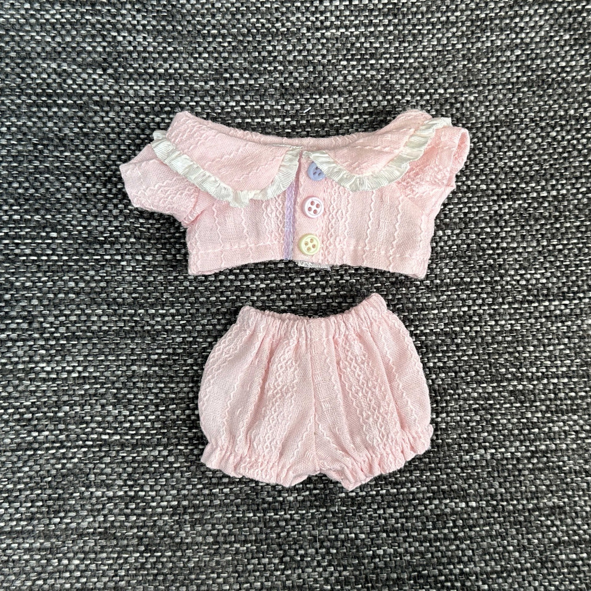 【10cm】ぬいぐるみ服 ほんわか丸襟パジャマ　ピンク・ブルー