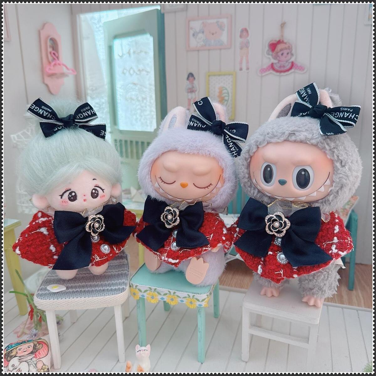 【10cm】ぬいぐるみ服 赤色ツイードお嬢様ケープ