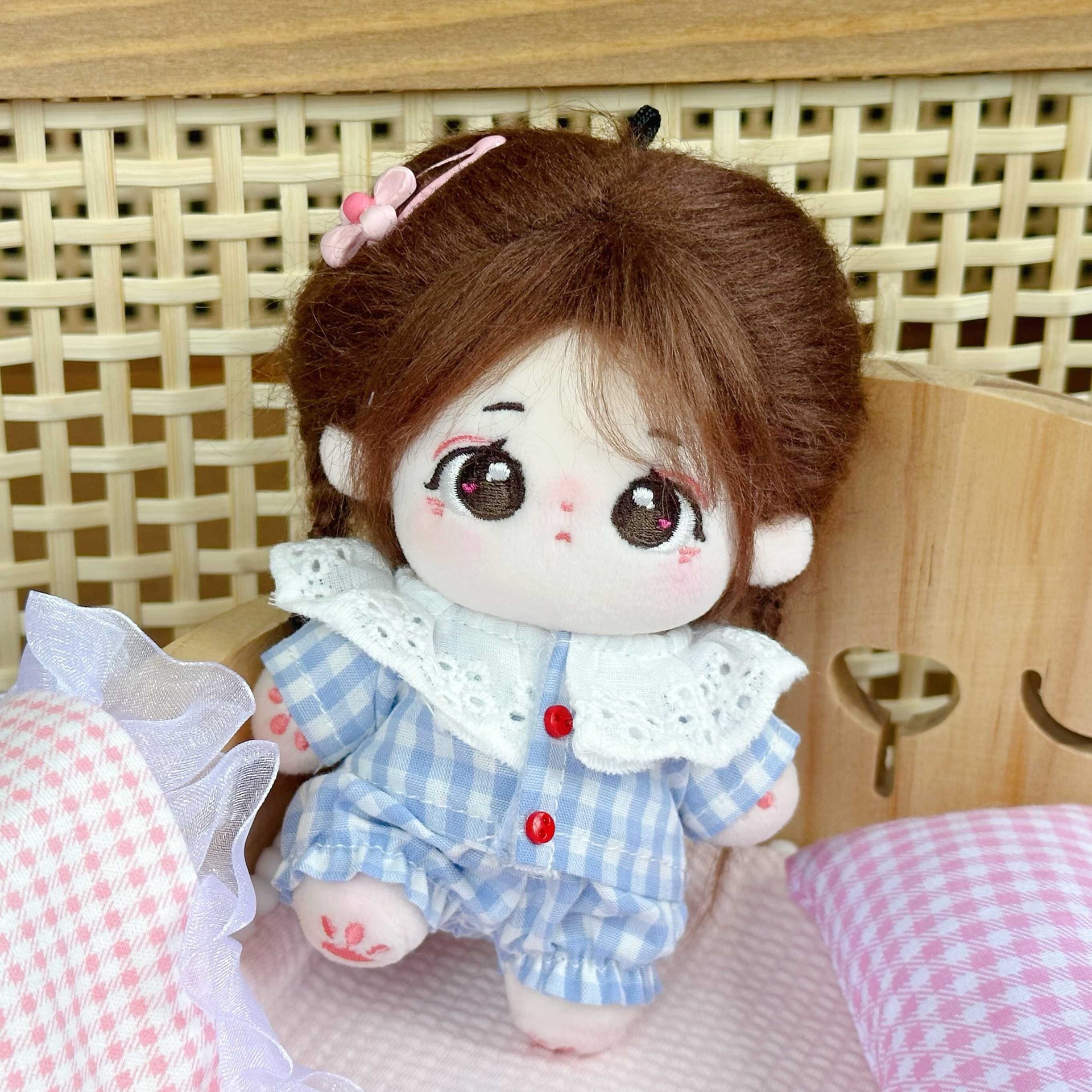 【10cm】ぬいぐるみ服 ほんわか丸襟パジャマ　ピンク・ブルー