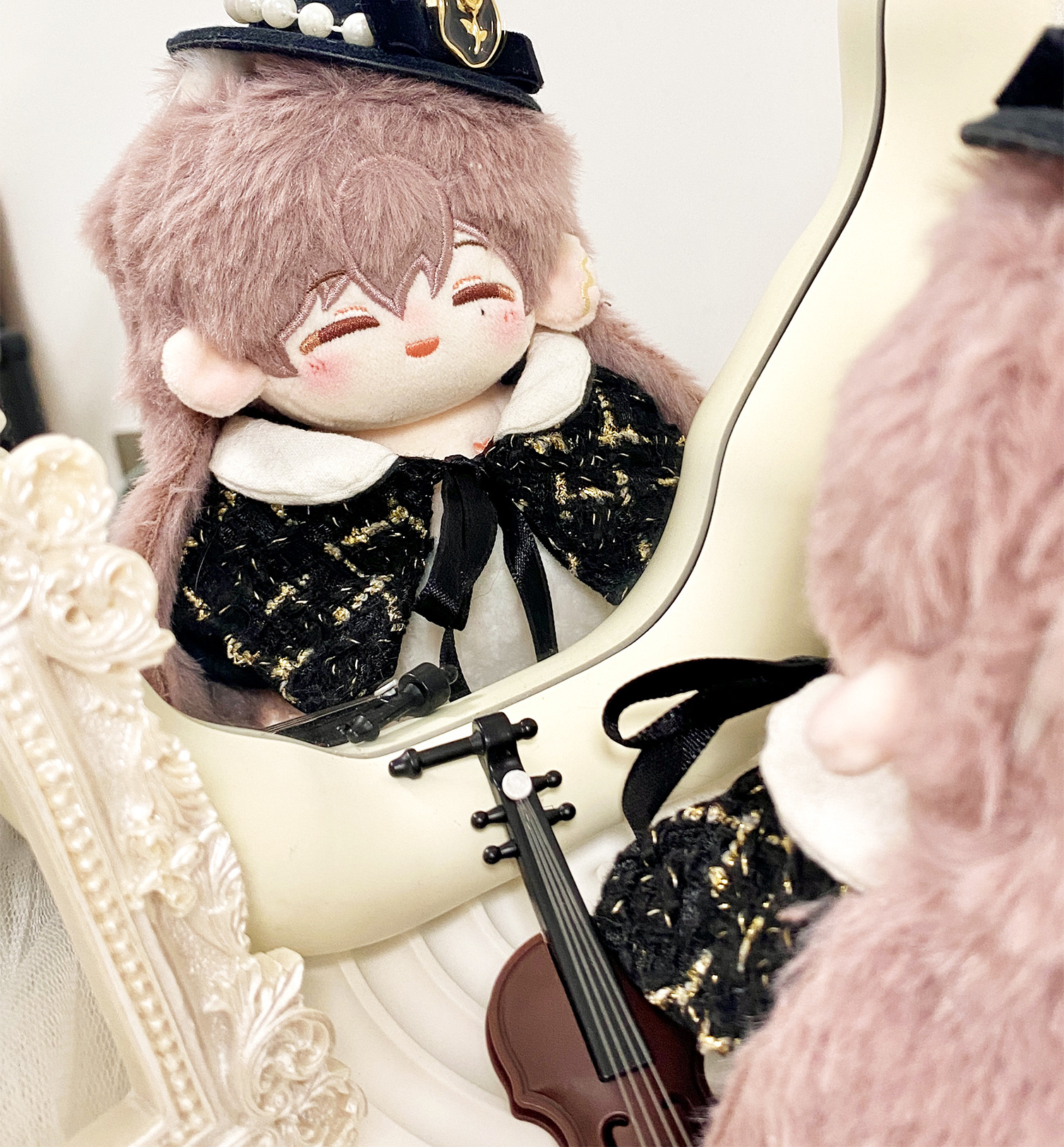 【10cm】ぬいぐるみ服  ブラックツイード生地マント