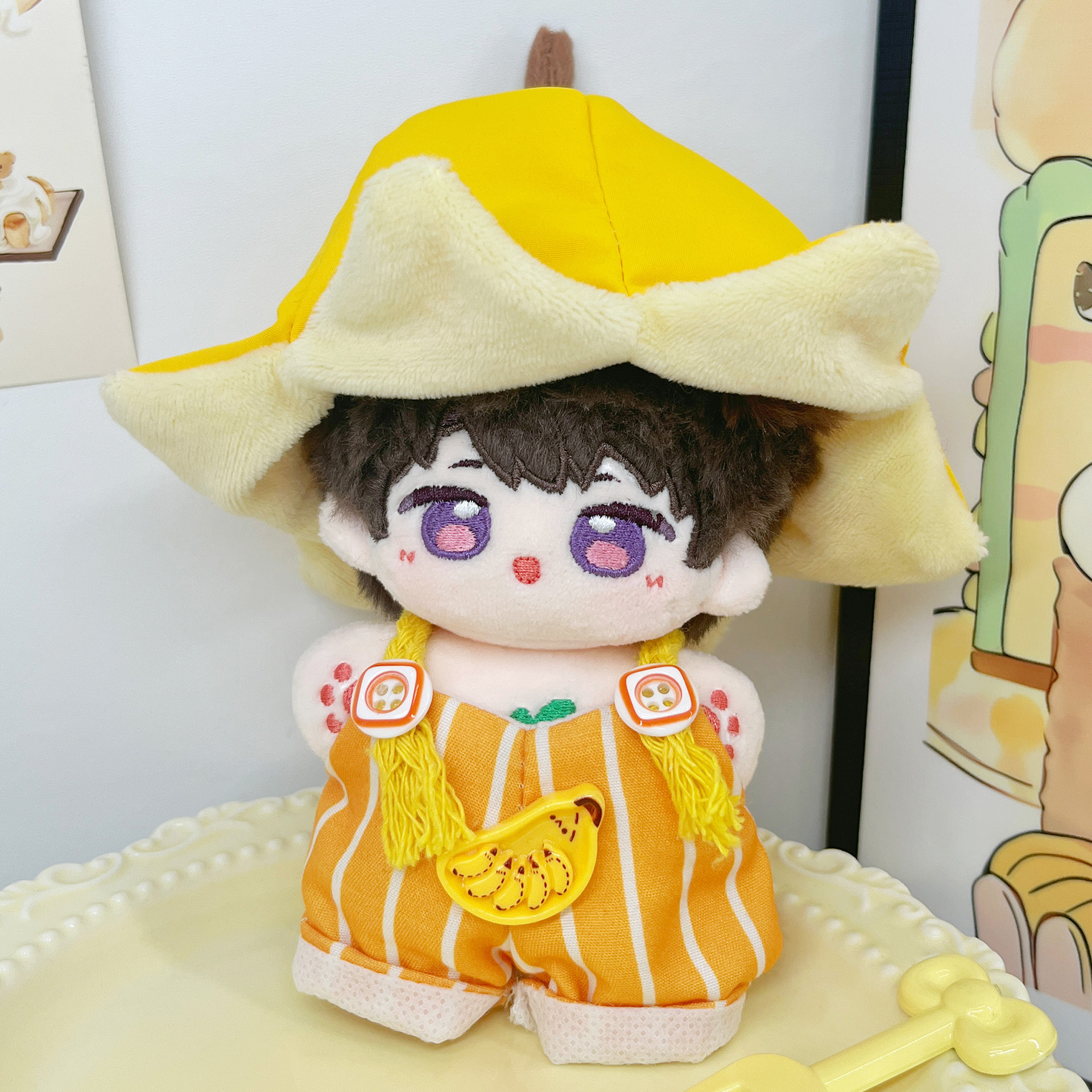 【10cm】 ぬいぐるみ服 バナナ帽子付サロペット