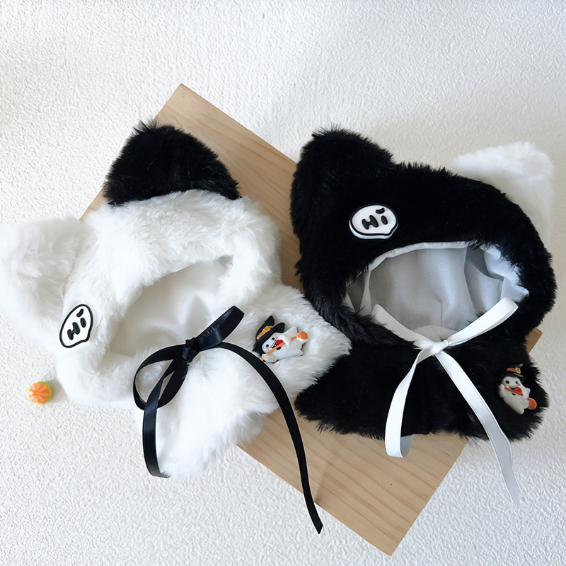 【10cm】ぬいぐるみ服　白黒オセロ猫耳ポンチョ