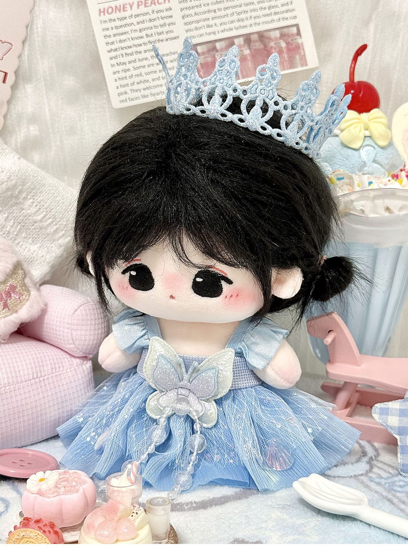 【10cm】ぬいぐるみ服 水色お姫様チュールドレス