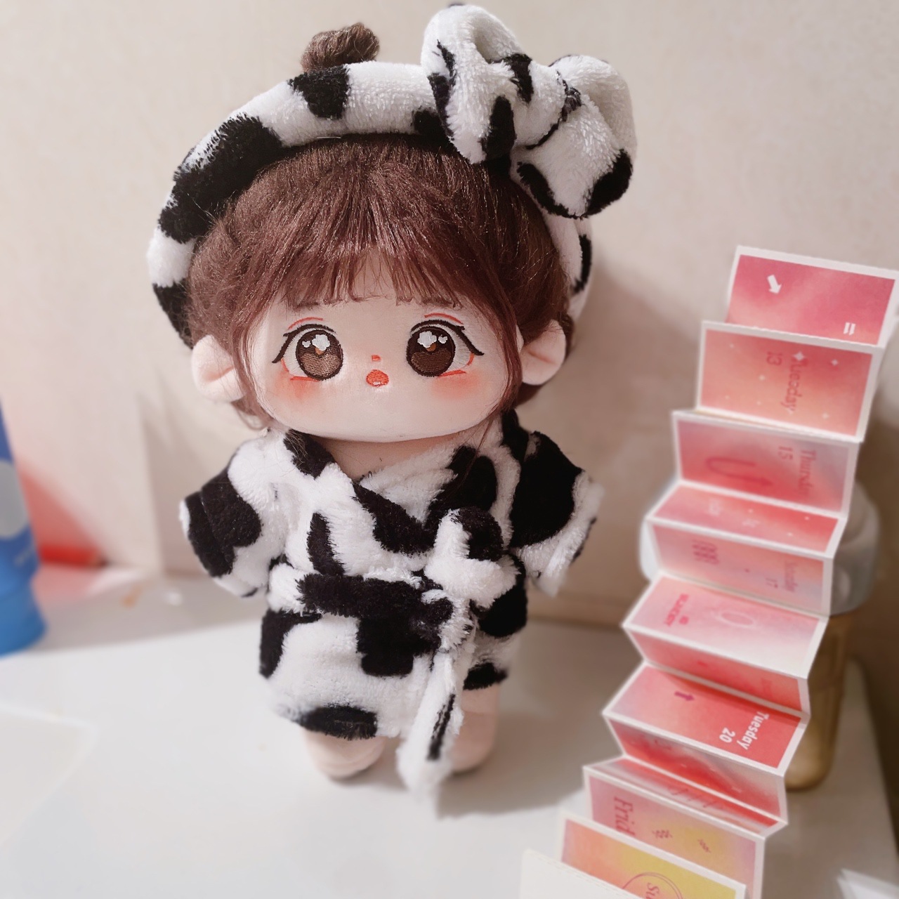 【15cm】ぬいぐるみ服 牛柄もこもこファーバスローブ