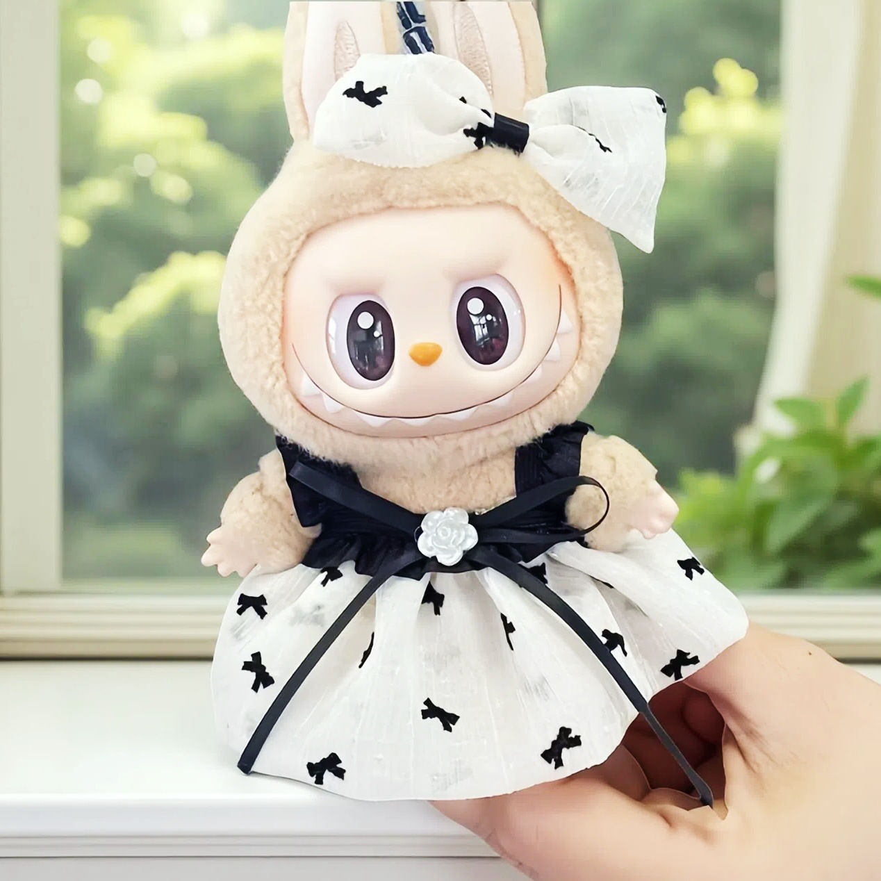 【15cm】ぬいぐるみ服 ハート・リボン柄ドットワンピースセット