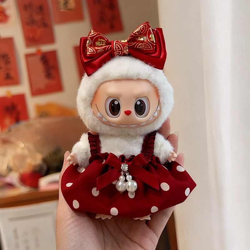 【15cm】ぬいぐるみ服 レッド水玉リボンワンピース　全4種