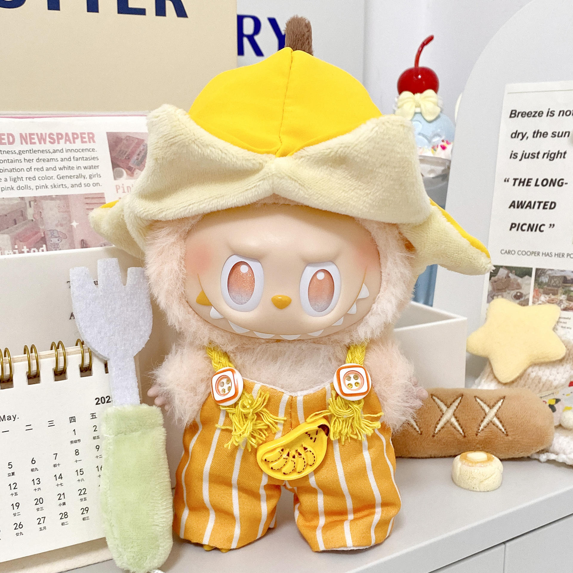 【10cm】 ぬいぐるみ服 バナナ帽子付サロペット