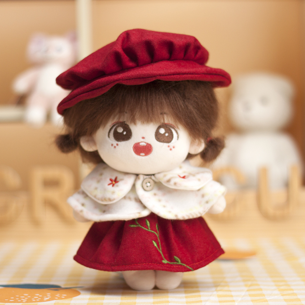 【20cm】ぬいぐるみ服 　冬のふんわりケープと赤色ワンピース