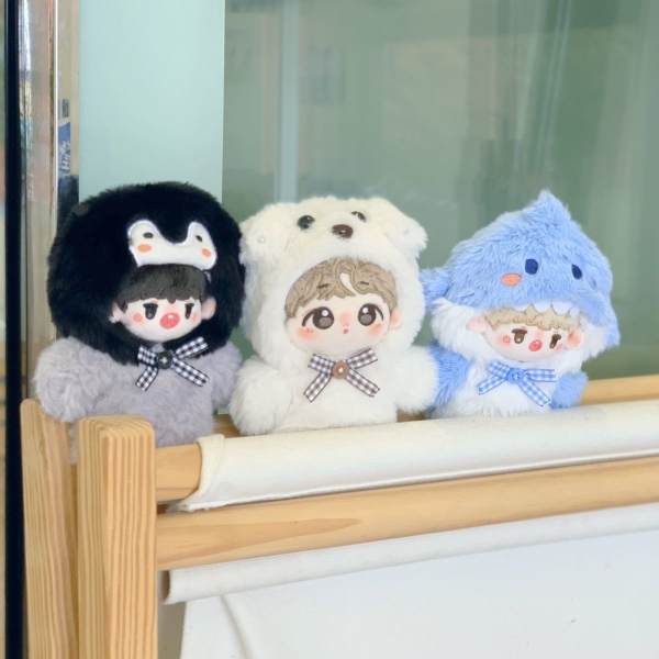 【10cm】ぬいぐるみ服 ふわふわ水族館ぐるみ　ペンギン・サメ・しろくま