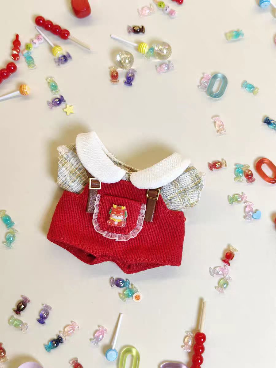【10cm】ぬいぐるみ服 襟付きサスペンダーキャンディポケット