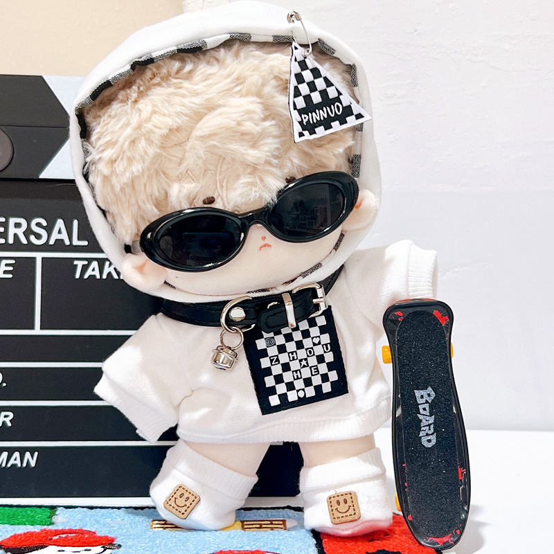 【20cm】ぬいぐるみ服 チェック柄ストリートフードパーカー