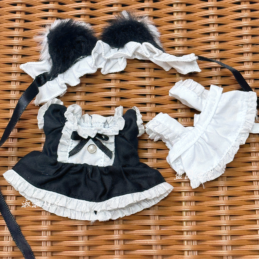 【10cm】ぬいぐるみ服　ねこ耳・ギンガムチェックメイド服