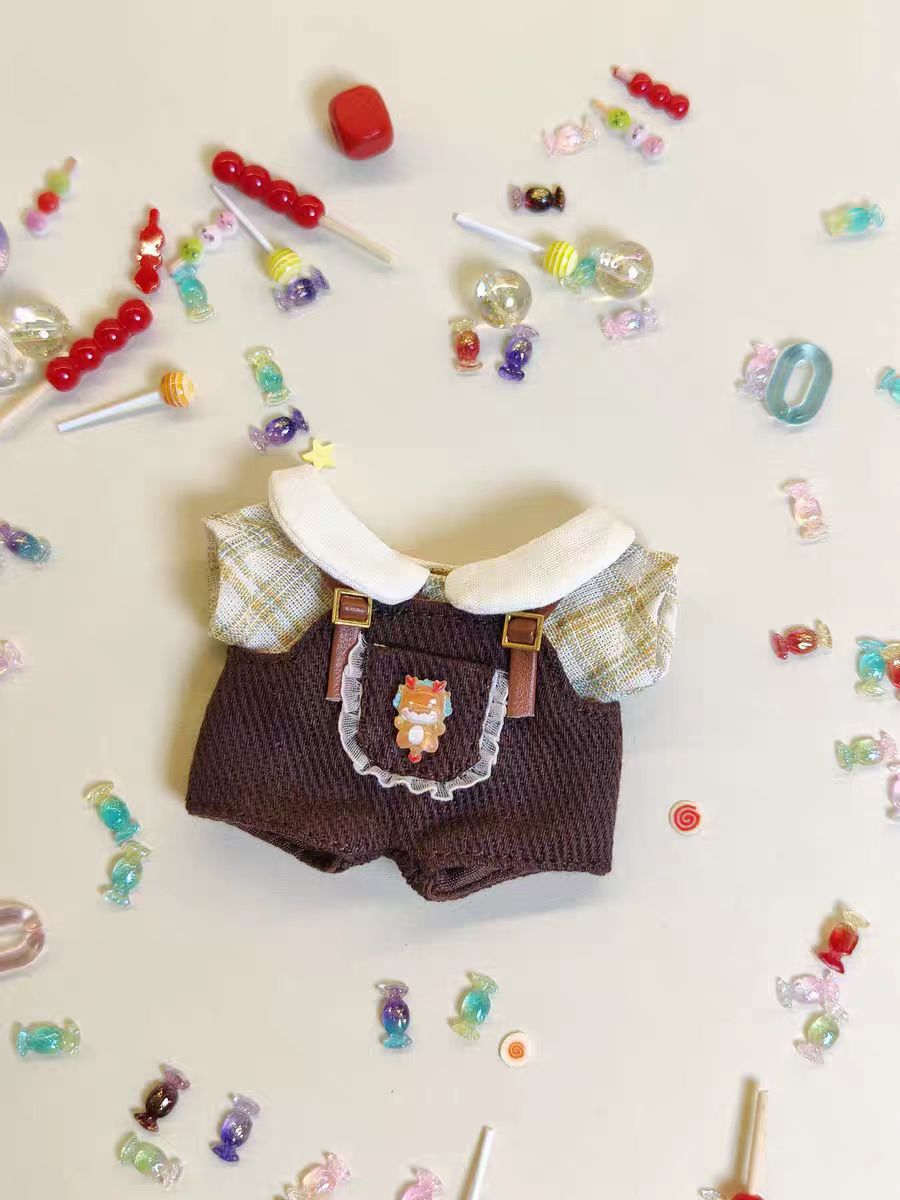 【10cm】ぬいぐるみ服 襟付きサスペンダーキャンディポケット