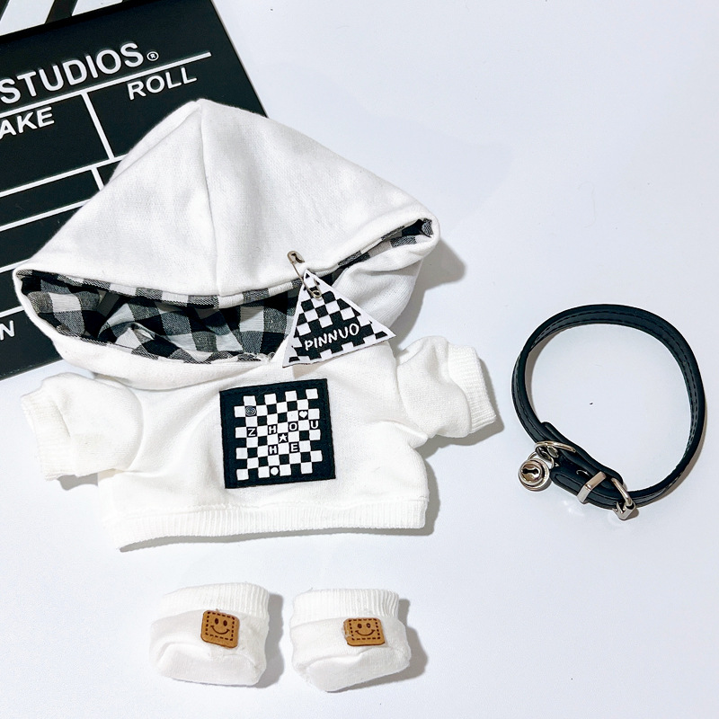 【20cm】ぬいぐるみ服 チェック柄ストリートフードパーカー