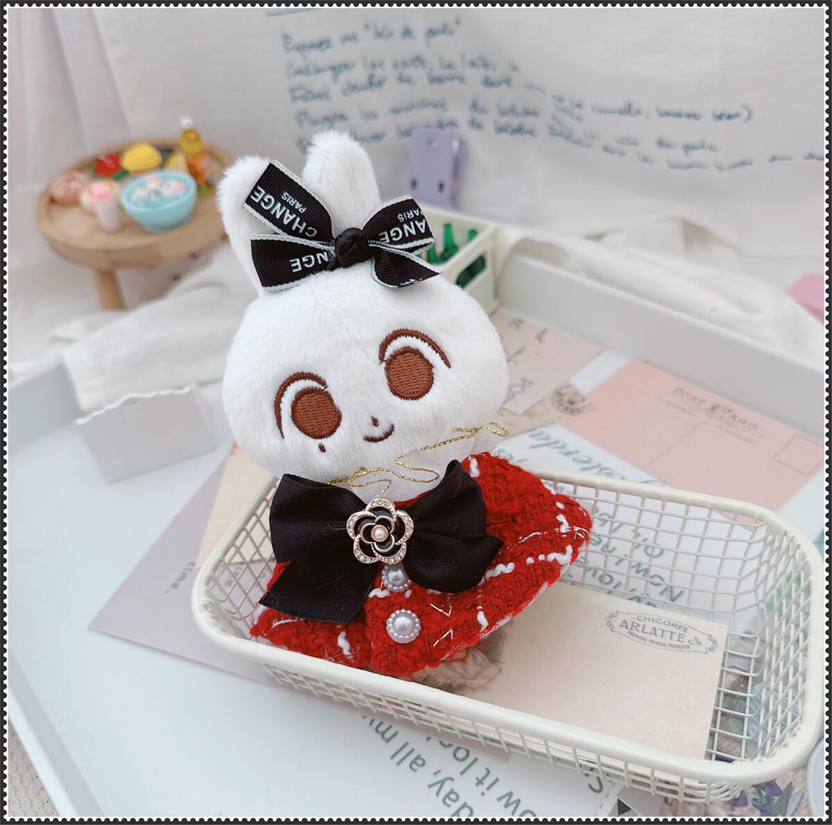 【10cm】ぬいぐるみ服 赤色ツイードお嬢様ケープ