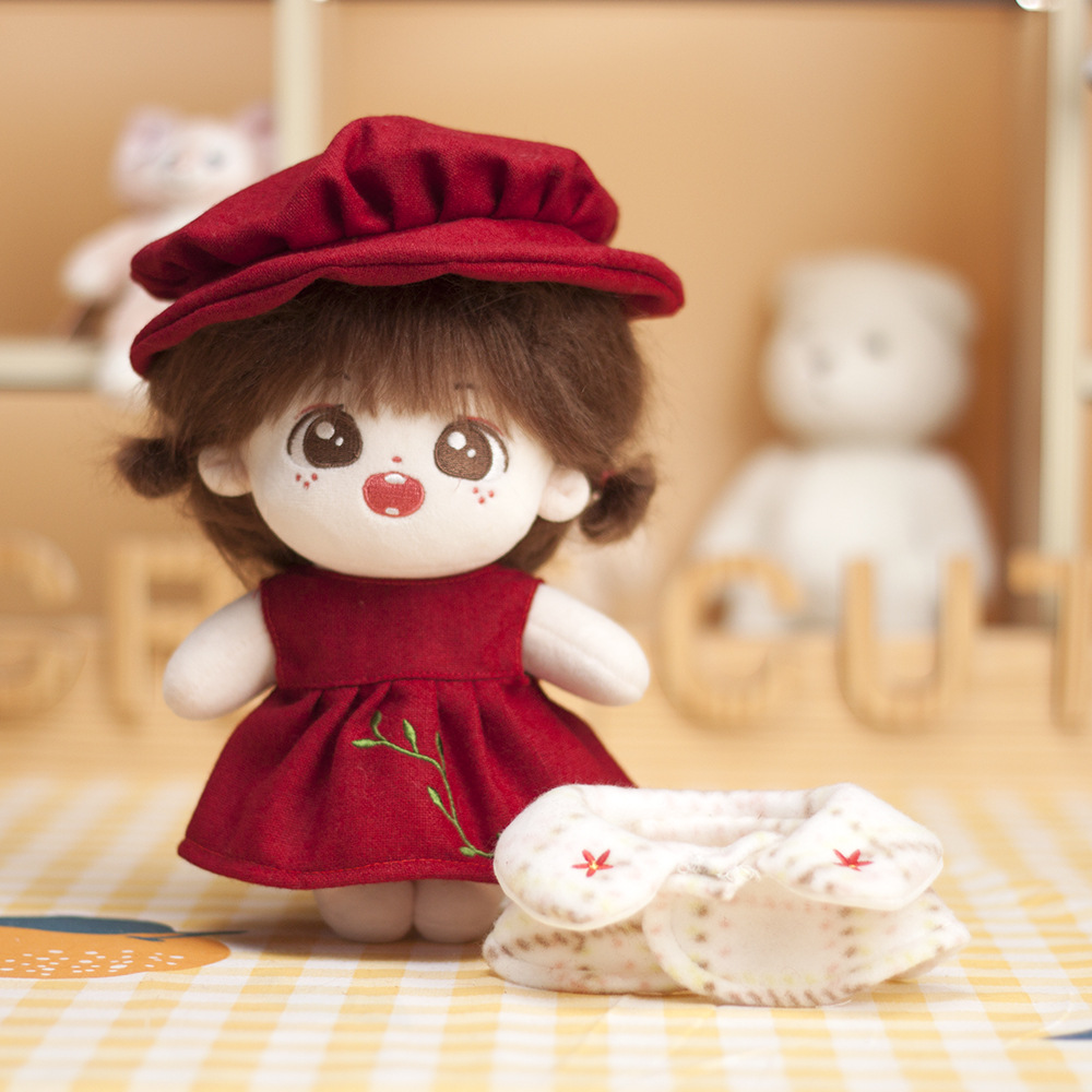 【20cm】ぬいぐるみ服 　冬のふんわりケープと赤色ワンピース