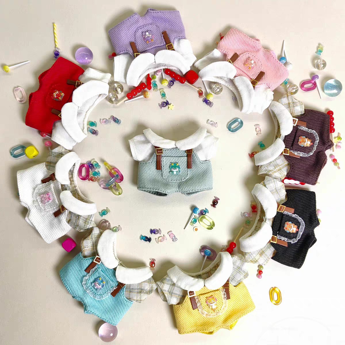 【10cm】ぬいぐるみ服 襟付きサスペンダーキャンディポケット