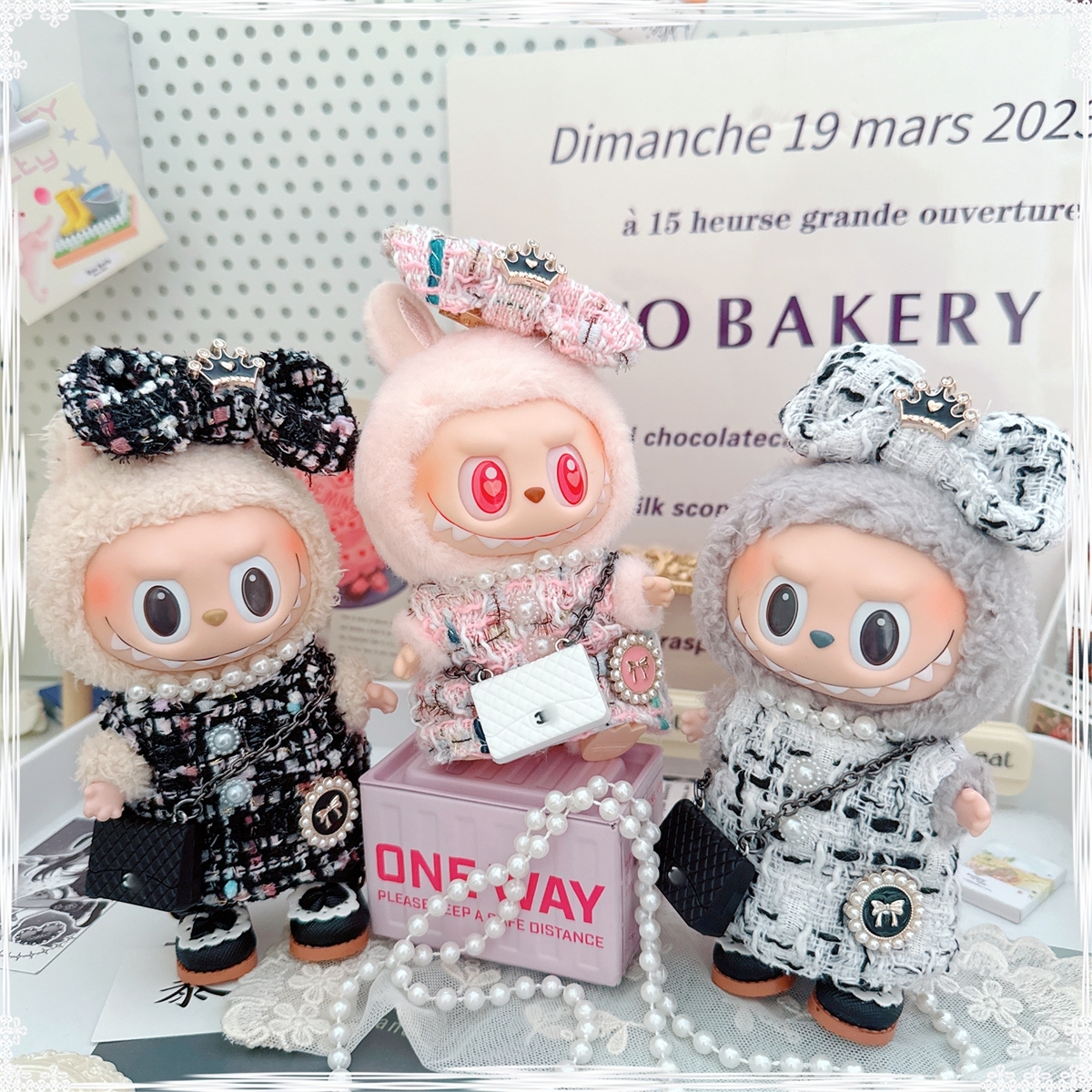 【15cm】ぬいぐるみ服 リボン付きツイードワンピース