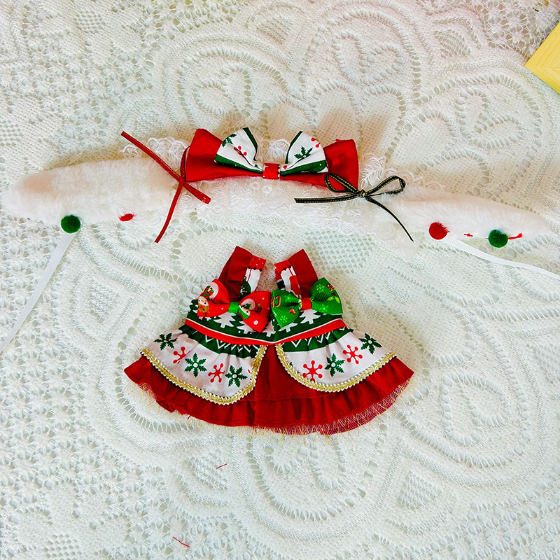 【20cm】ぬいぐるみ服 　クリスマスメイド風ワンピース
