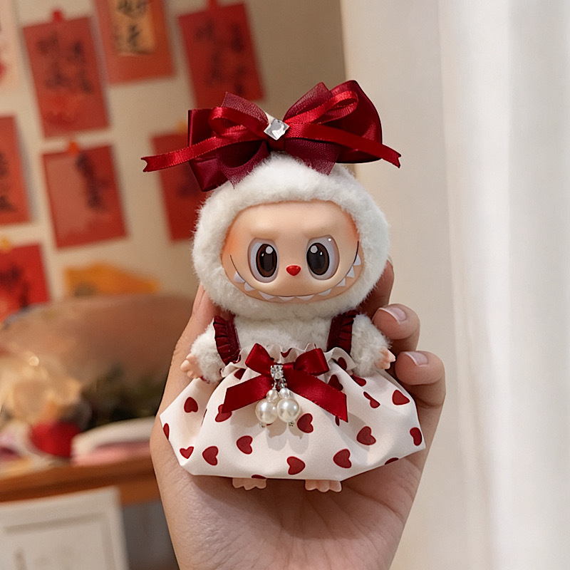 【15cm】ぬいぐるみ服 レッド水玉リボンワンピース　全4種