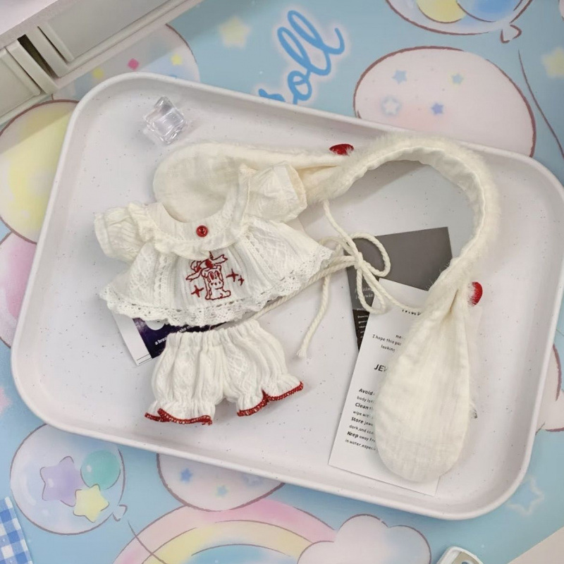 【10cm/20cm】ぬいぐるみ服 うさ耳リボンレースワンピース