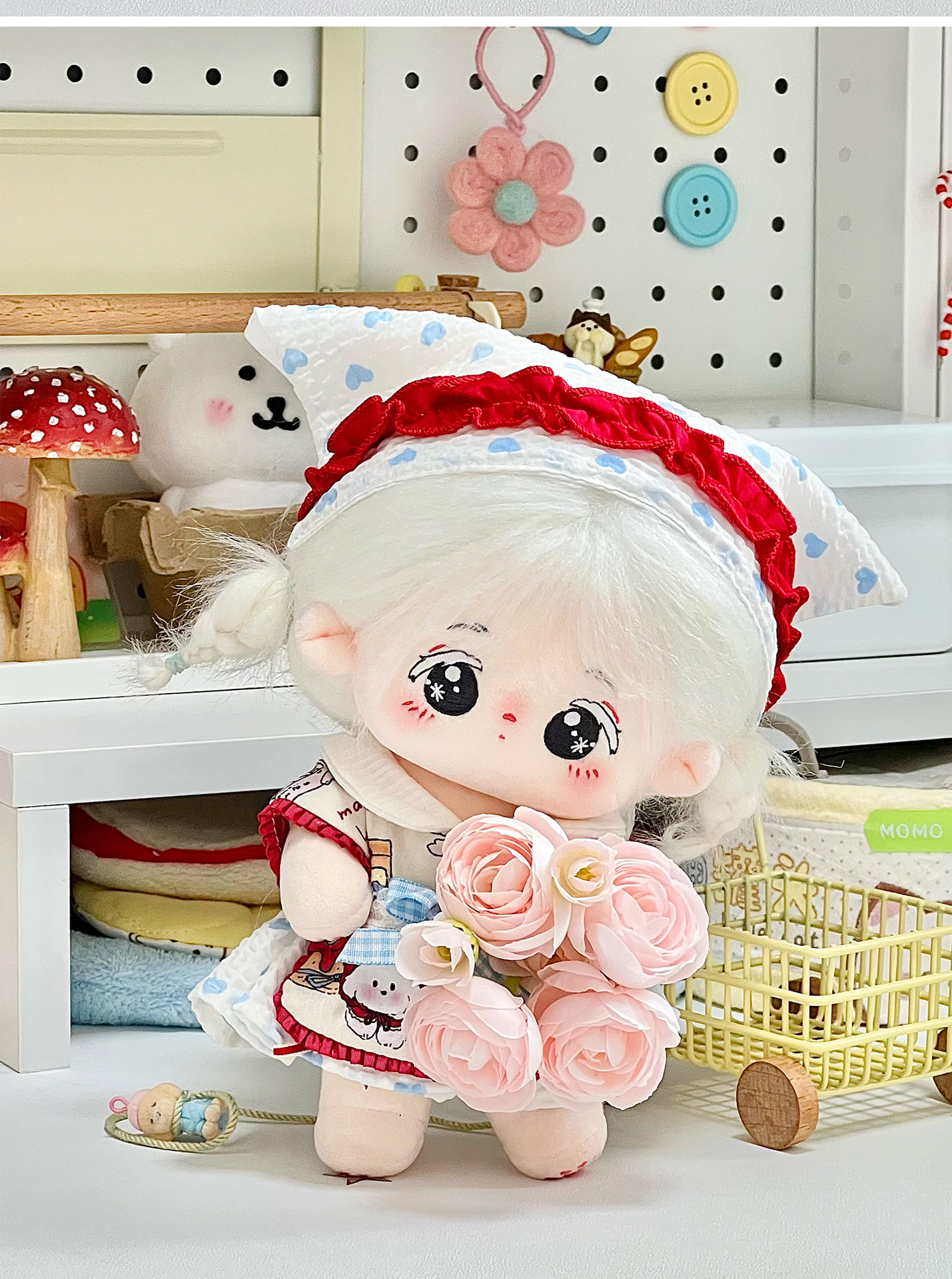 【20cm】ぬいぐるみ服 　メルヘンフリル帽子付きワンピース