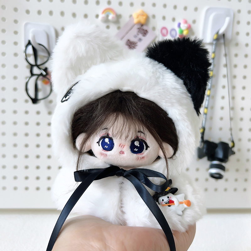 【10cm】ぬいぐるみ服　白黒オセロ猫耳ポンチョ
