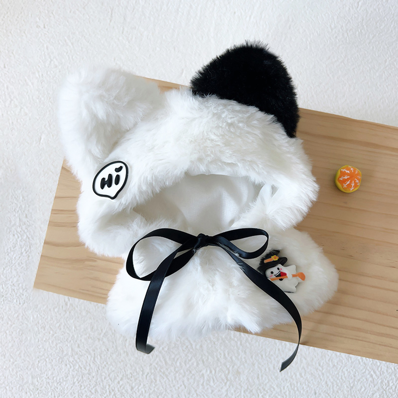 【10cm】ぬいぐるみ服　白黒オセロ猫耳ポンチョ