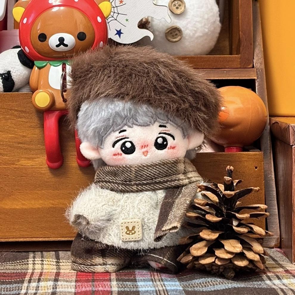 【10cm/20cm】ぬいぐるみ服 ナチュラルブラウンファーコーデ