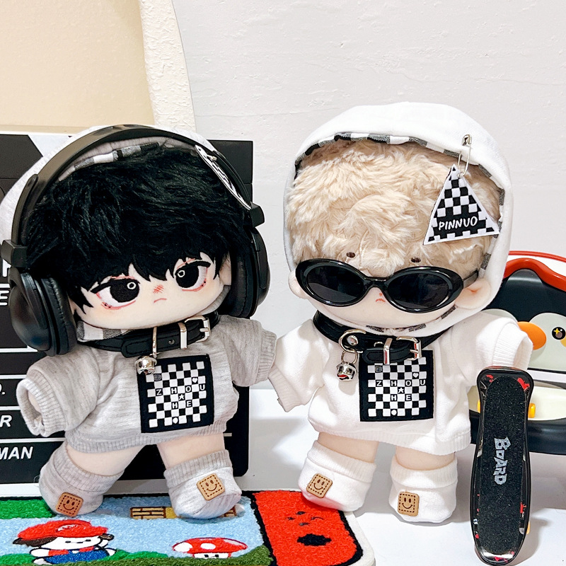 【20cm】ぬいぐるみ服 チェック柄ストリートフードパーカー