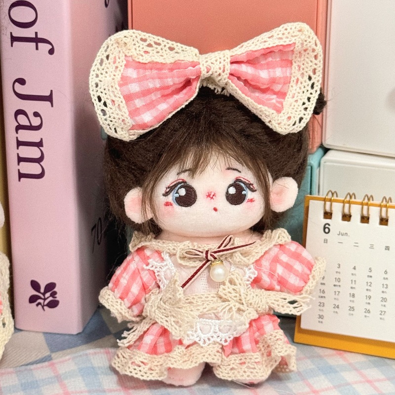 【10cm/20cm】ぬいぐるみ服 ギンガムチェック柄リボンワンピース