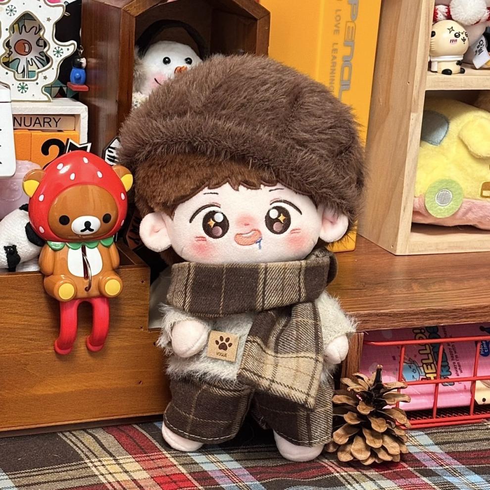 【10cm/20cm】ぬいぐるみ服 ナチュラルブラウンファーコーデ