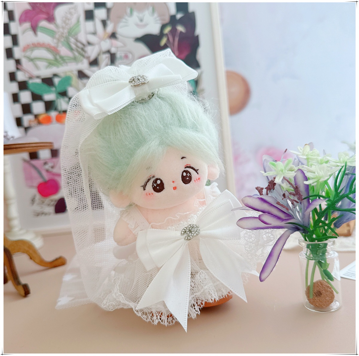 【10cm】ぬいぐるみ服 天使の羽根付き純白のウェディングドレス