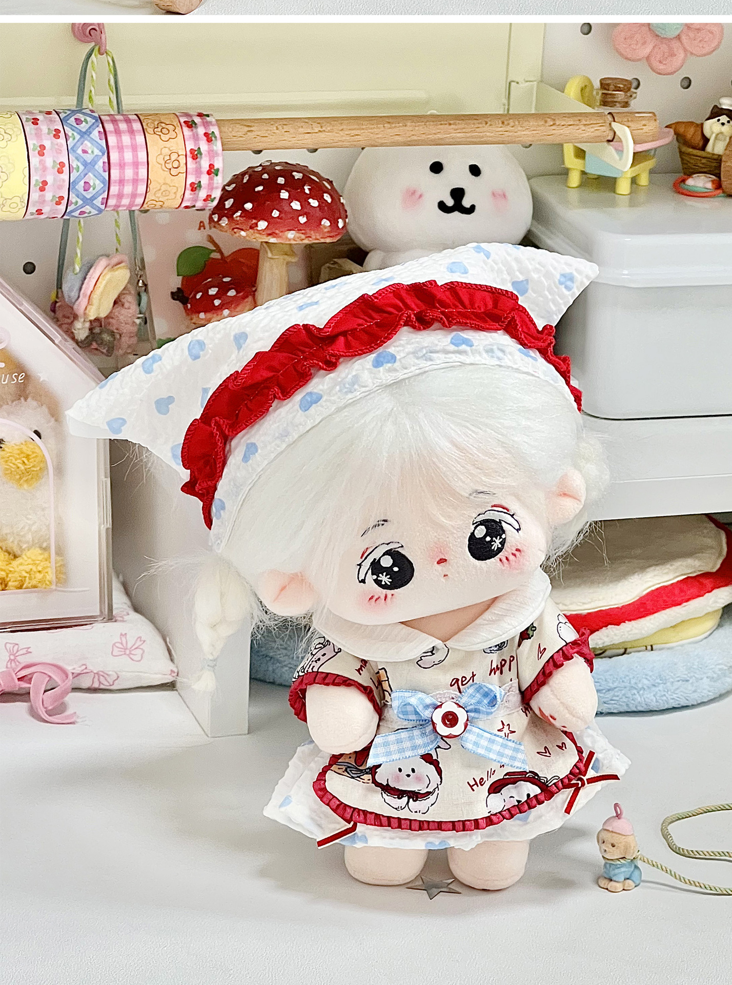 【20cm】ぬいぐるみ服 　メルヘンフリル帽子付きワンピース