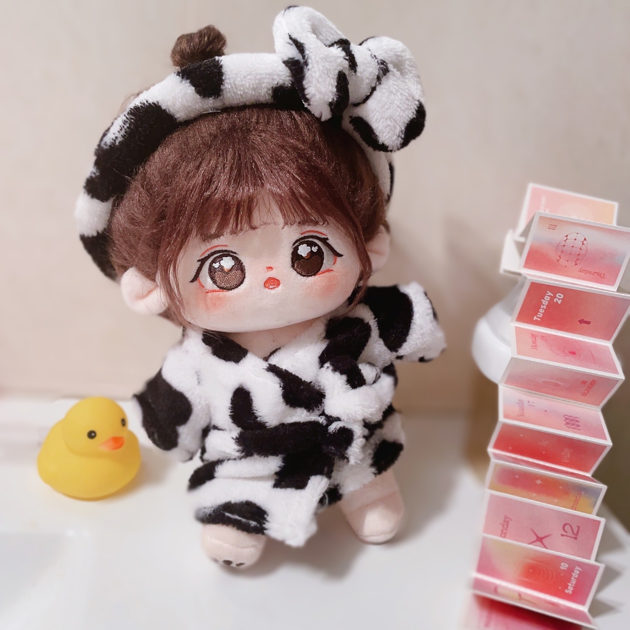 【15cm】ぬいぐるみ服 牛柄もこもこファーバスローブ