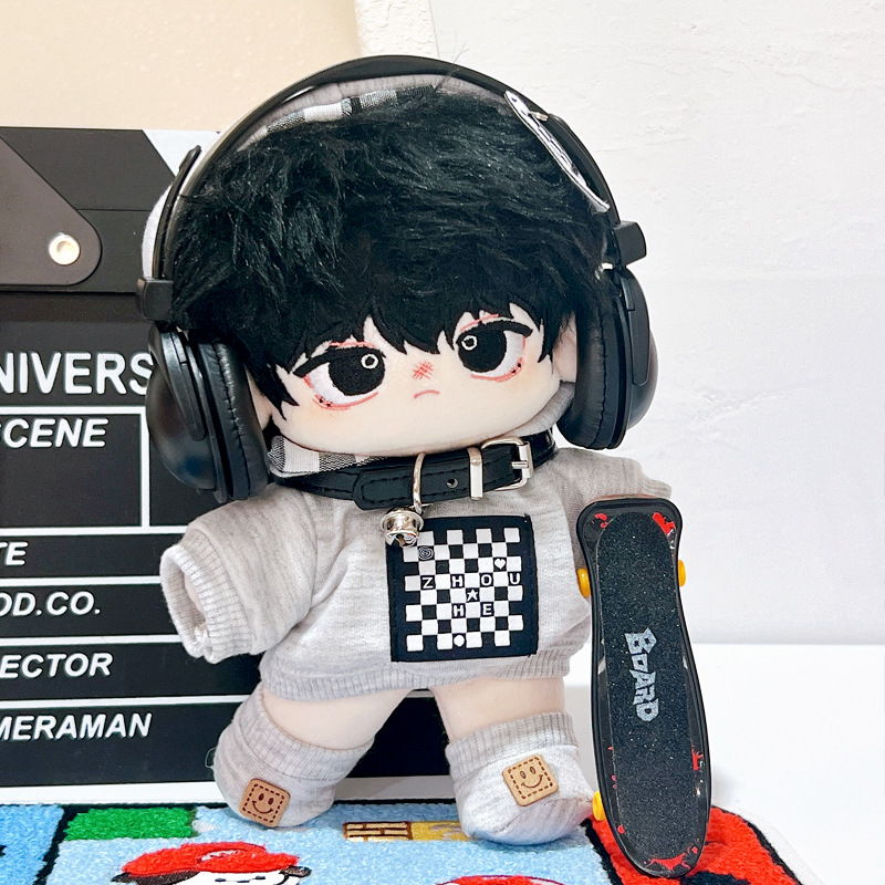 【20cm】ぬいぐるみ服 チェック柄ストリートフードパーカー