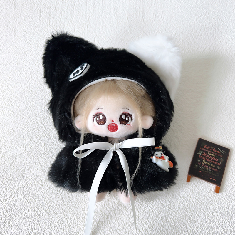 【10cm】ぬいぐるみ服　白黒オセロ猫耳ポンチョ
